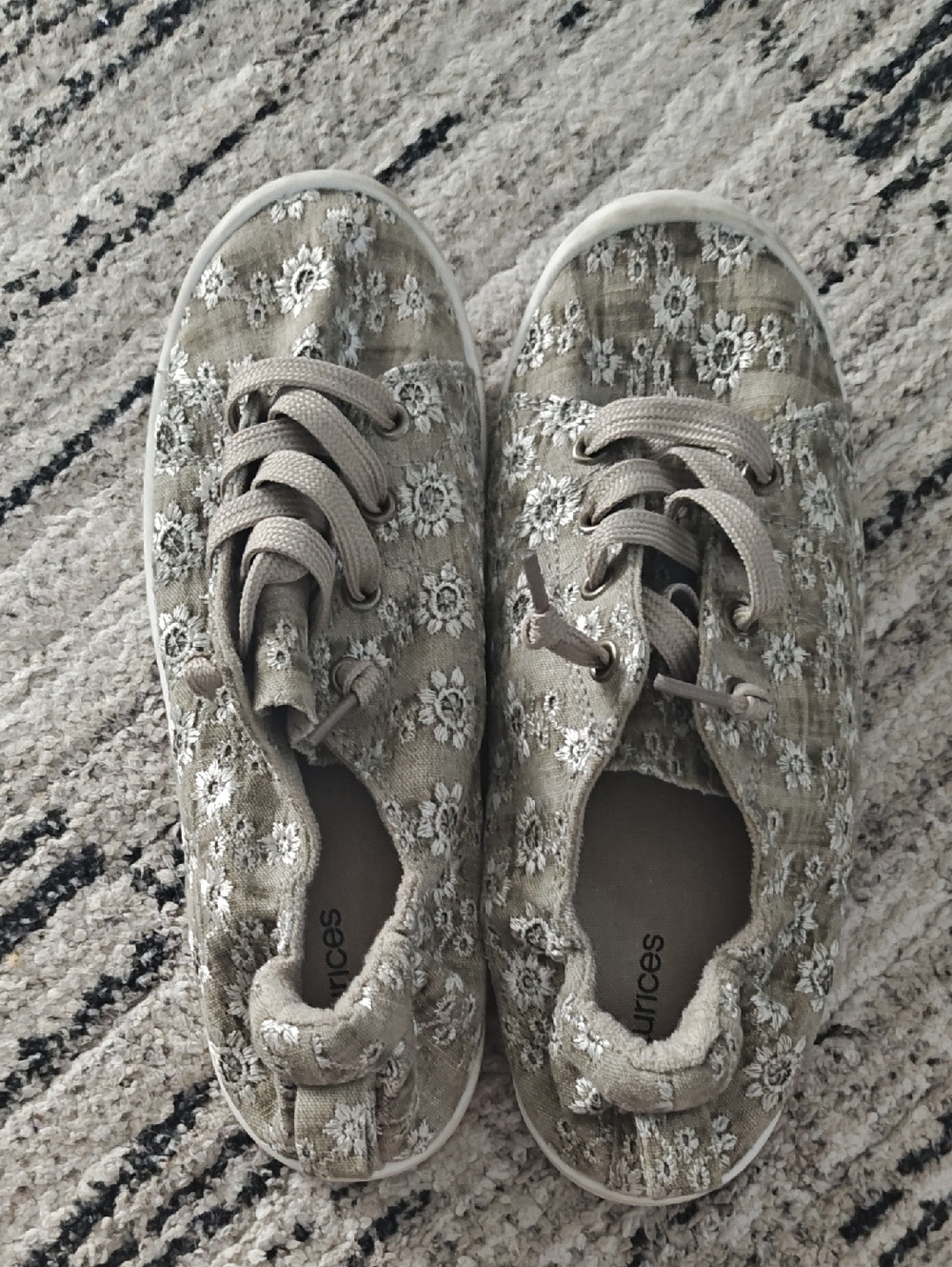 Maurices Taupe Floral Canvas Sneakers with White Embroidered Flowers